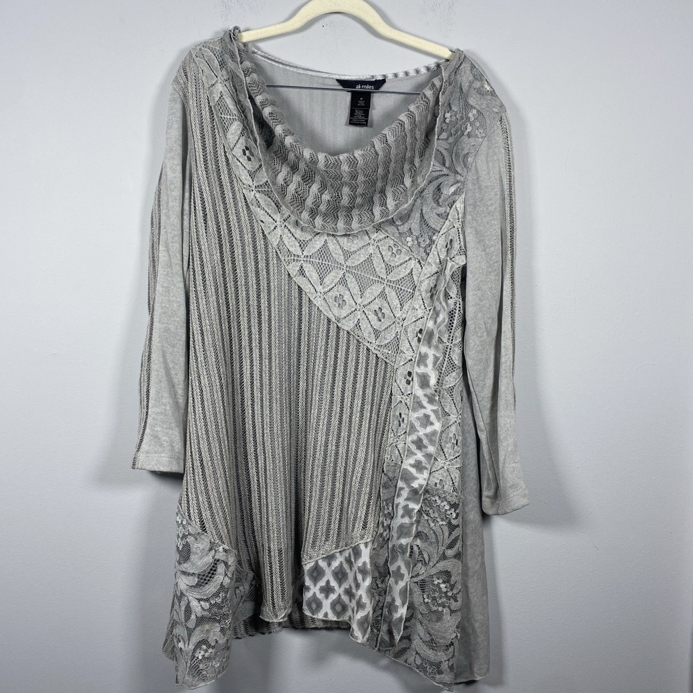 Alfani Women's Light Gray Mixed-Knit Cowl Neck Top